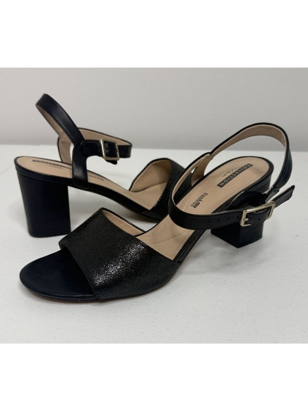 Clarks Deva Quest Black Comfort Block Heel Sandals Size 9